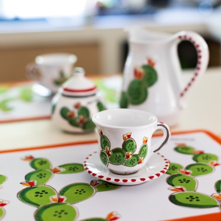 Tea cup with saucer Folk Prickly Pear sicilian handmade de simone ceramics