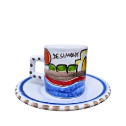 cylindrical Coffee Cup with Saucer Dammusi De Simone Sicilian handmade pottery