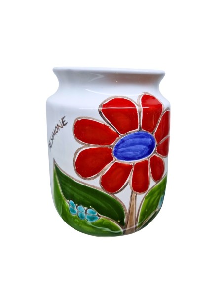 Handmade sicilian ceramic Round vase Folk Daisy VS518FK de simone pottery