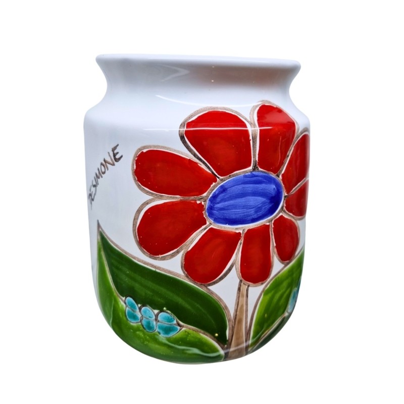 Handmade sicilian ceramic Round vase Folk Daisy VS518FK de simone pottery