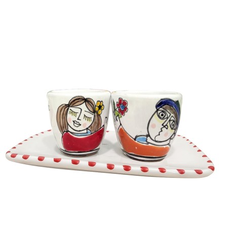 Coffee cups with tray set Lovers De Simone Pottery