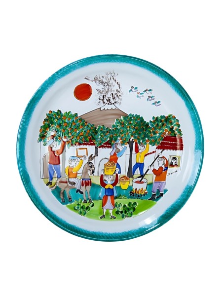 Round Plate Folk Orange Harvesting PT45FK de simone pottery