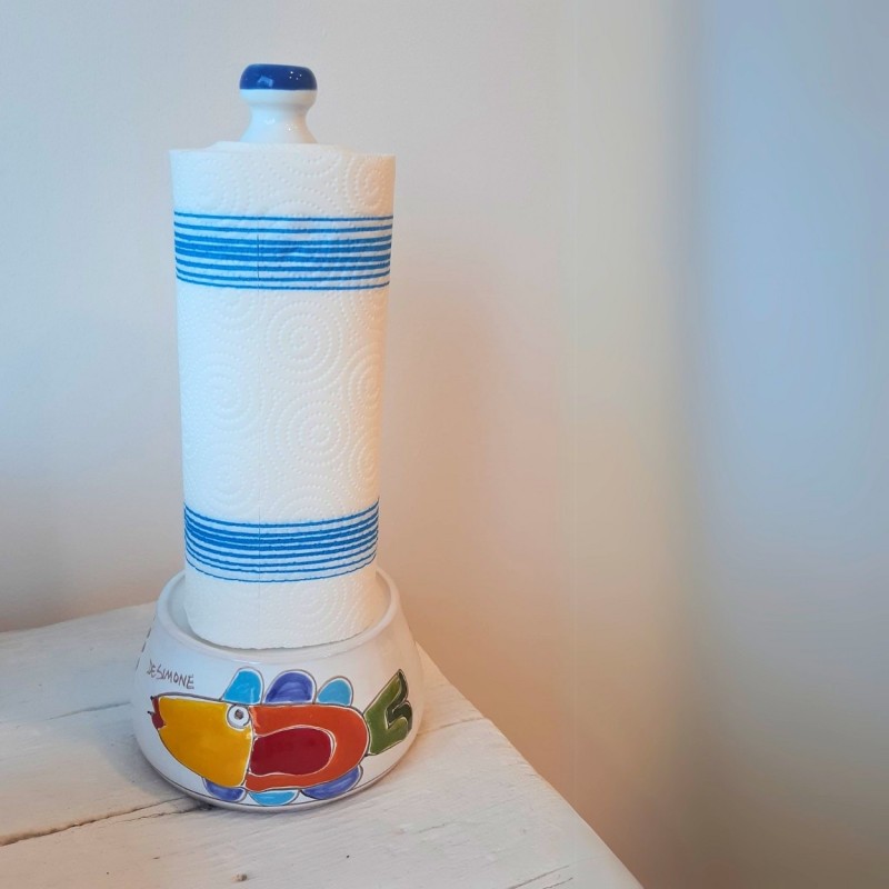 Handmade sicilian Kitchen roll holder Folk Fish Ceramiche De Simone