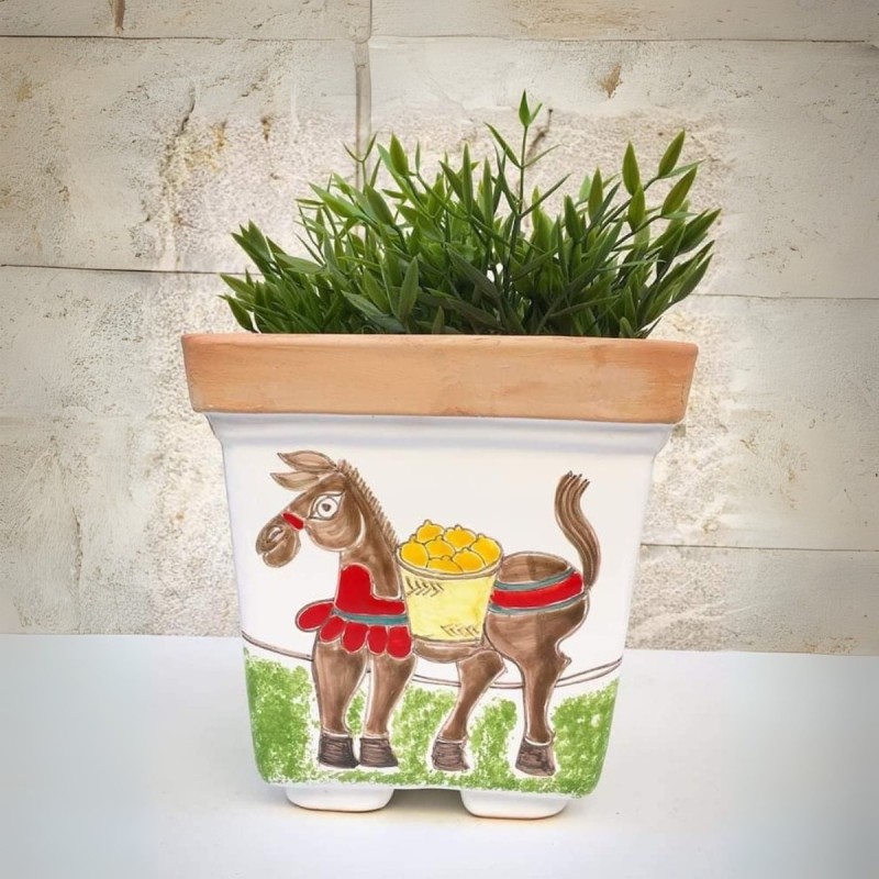Squared vase Folk Donkey De Simone Pottery