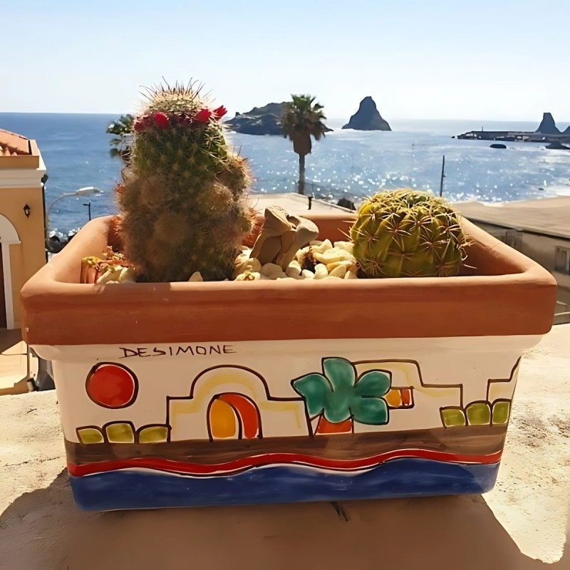 Handmade Rectangular planter Dammusi De Simone sicilian pottery