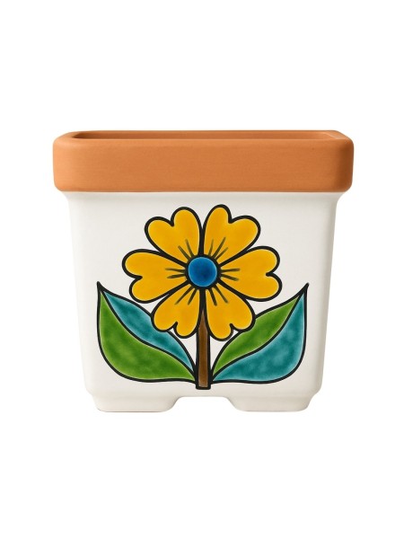 Vaso quadrato porta pianta Folk Margherita gialla