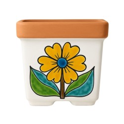 Vaso quadrato porta pianta Folk Margherita gialla