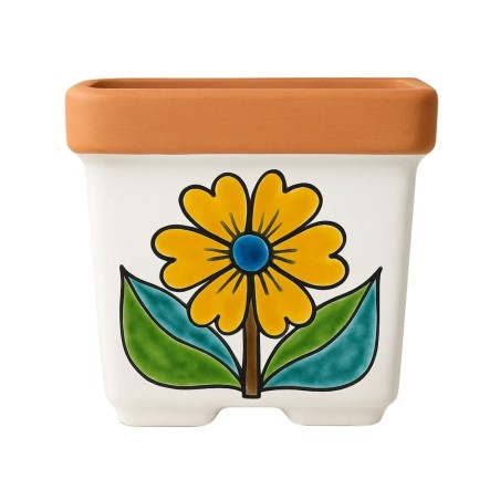 Vaso quadrato porta pianta Folk Margherita gialla