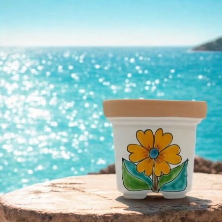 Vaso quadrato porta pianta Folk Margherita gialla Ceramiche artigianali siciliane De Simone