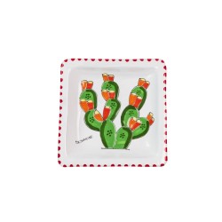 Handmade sicilian square Plate Folk Prickly Pear PQFKFC de simone pottery