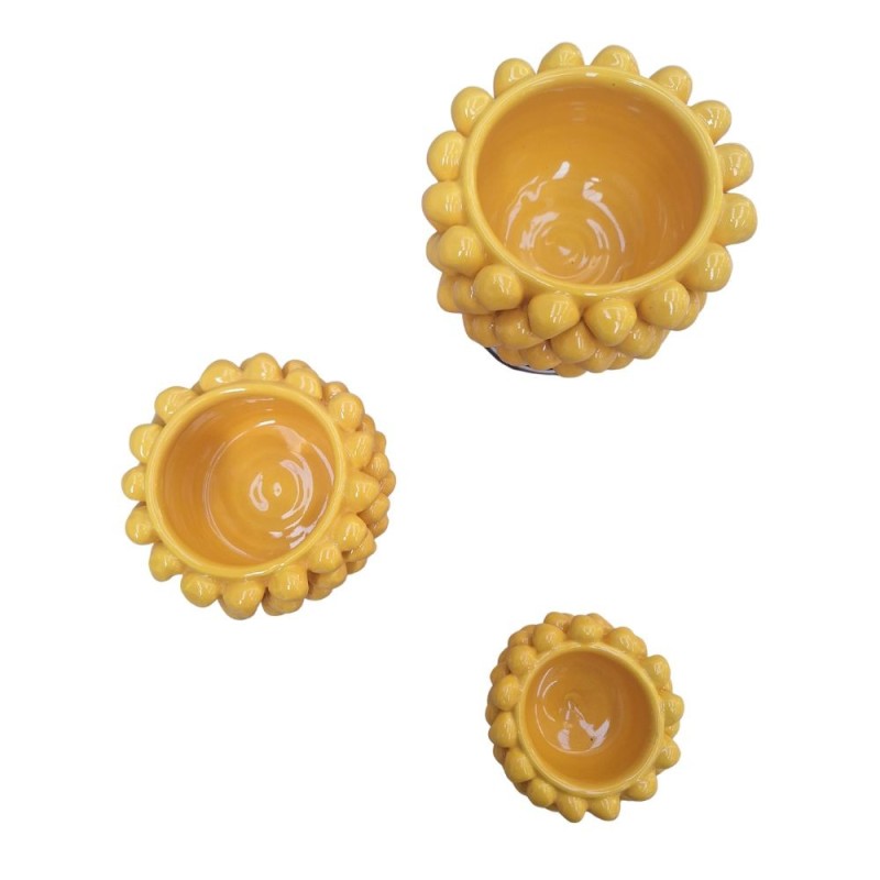 Yellow Pine cone cachepot with base handmade sicilian pot Ceramiche De Simone