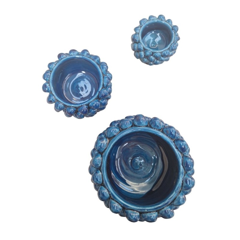 Pine cone cachepot blue handmade sicilian pot Ceramiche De Simone