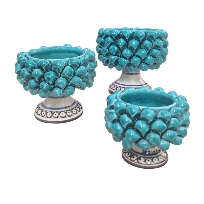 Cachepot pigna con piede acquamarina Ceramiche De Simone