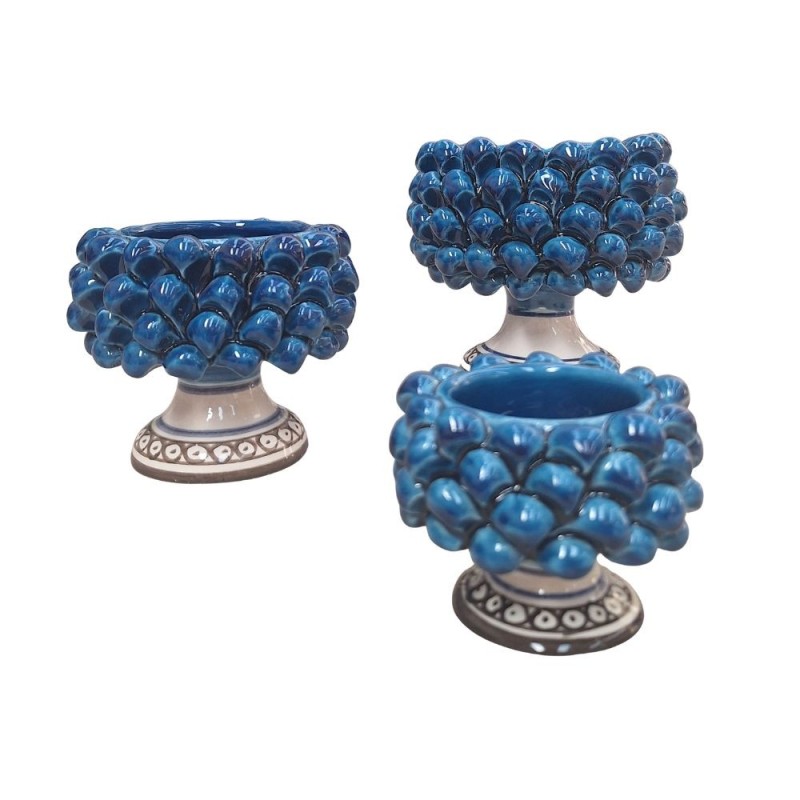 Blue Pine cone cachepot with base handmade sicilian pot Ceramiche De Simone