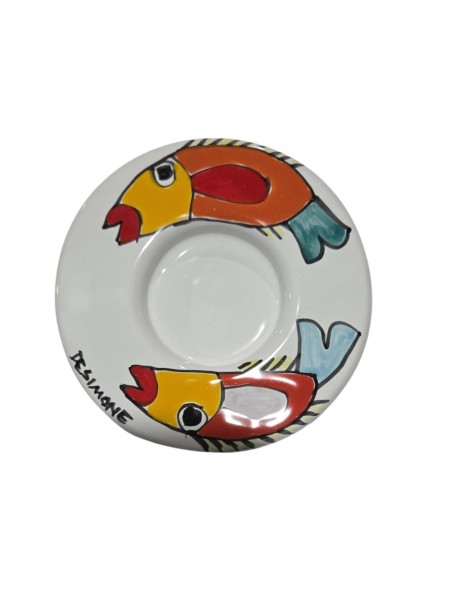 Porta lumino candela tealight tondo Folk Pesci Ceramiche De Simone