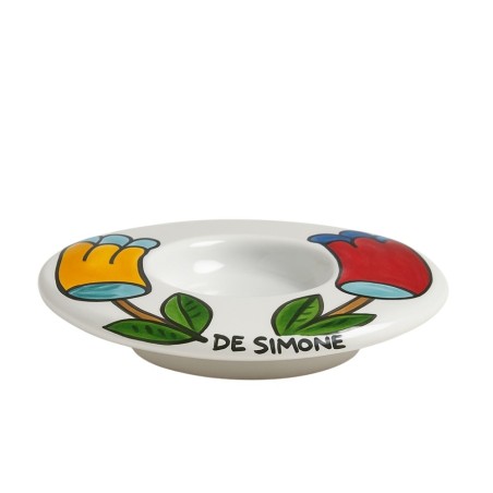 Portalumino candela tealight tondo Folk Tulipani Ceramiche De Simone