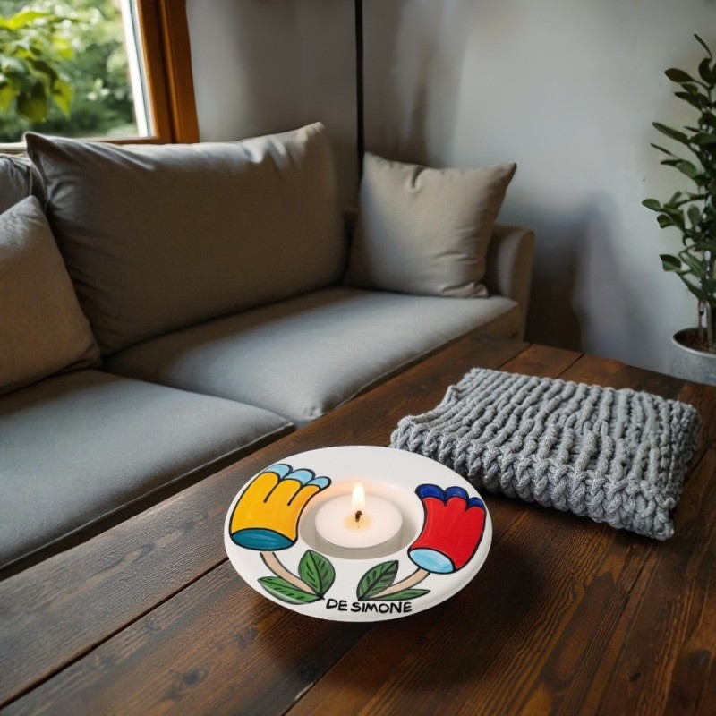 Handmade sicilian Round tealight candle holder Tulip Ceramiche De Simone