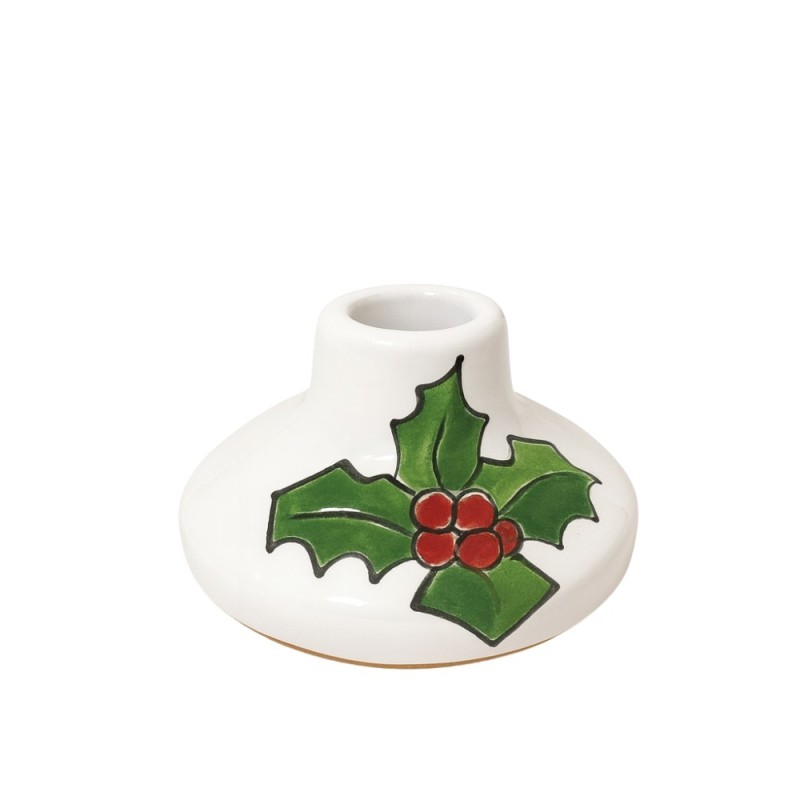Porta candela lunga tondo Folk agrifoglio Ceramiche De Simone