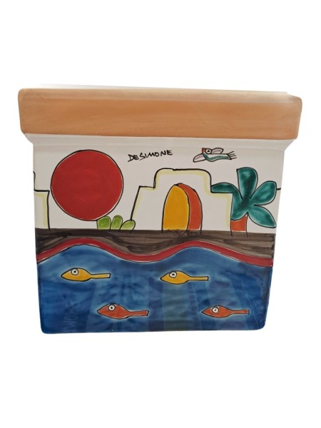 Square plant pot Dammusi De Simone Sicilian handmade pottery