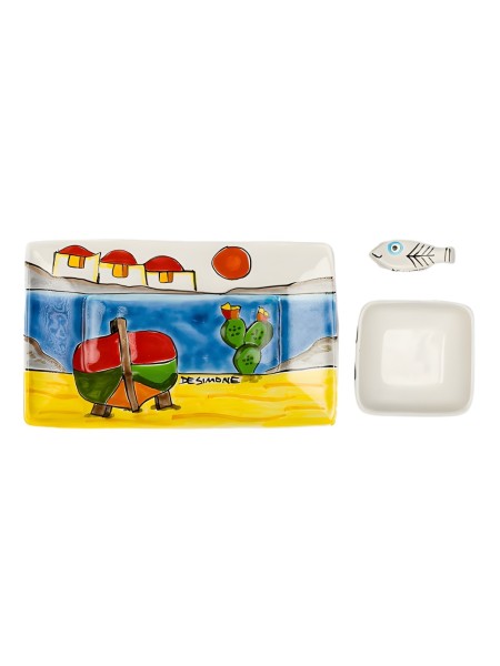 Handmade ceramic sicilian Sushi set Dammusi Elaborato De Simone Pottery