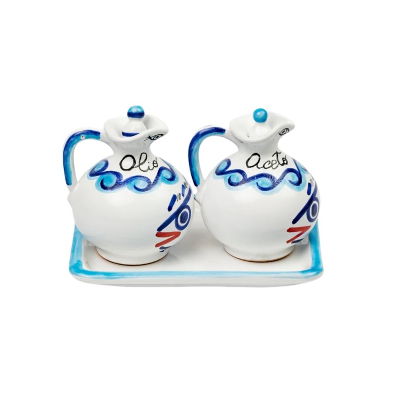 Handmade ceramic Oil and vinegar set Levante De Simone sicilian pottery