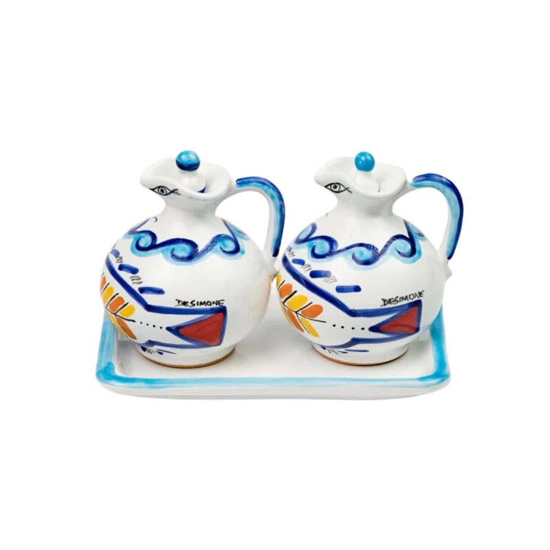 Handmade ceramic Oil and vinegar set Levante De Simone pottery