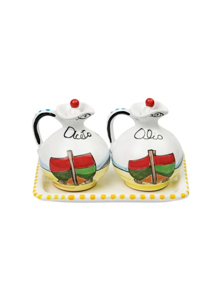 Oil and vinegar set Dammusi Elaborato De Simone pottery