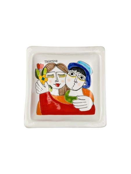 Piatto Ceramica siciiana Quadrato fidanzati PQFKE desimone