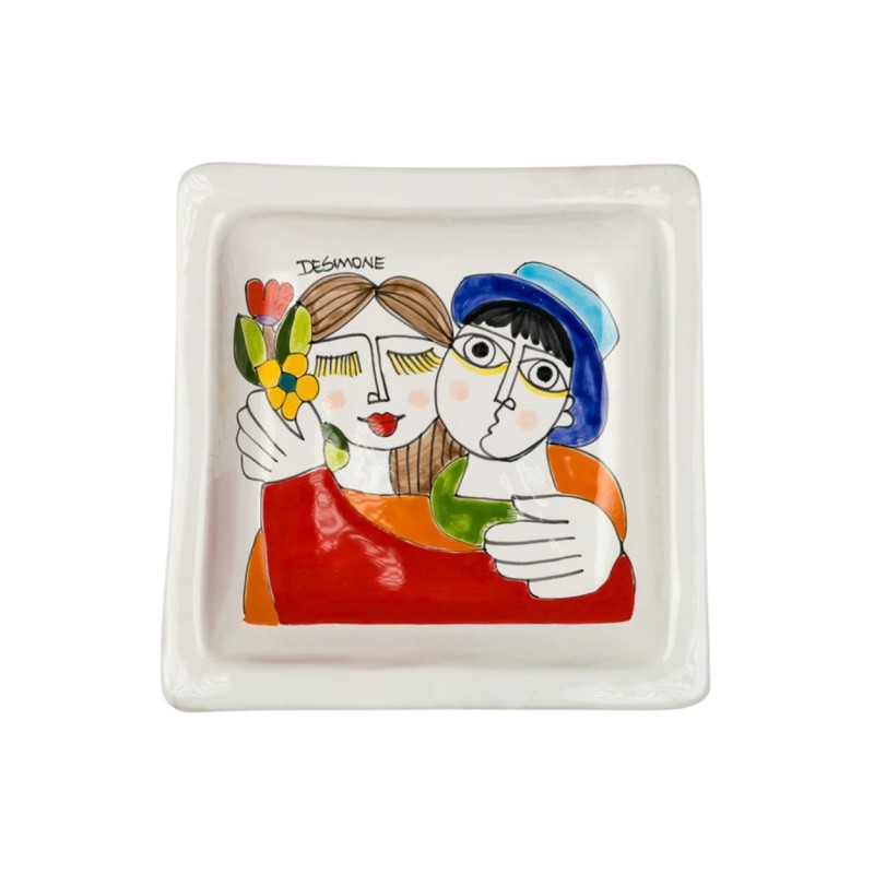 Piatto Ceramica siciiana Quadrato fidanzati PQFKE desimone
