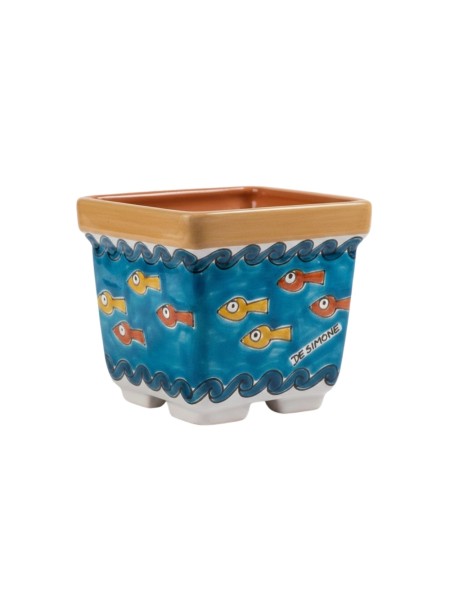Square plant pot Gadir De Simone Sicilian handmade pottery