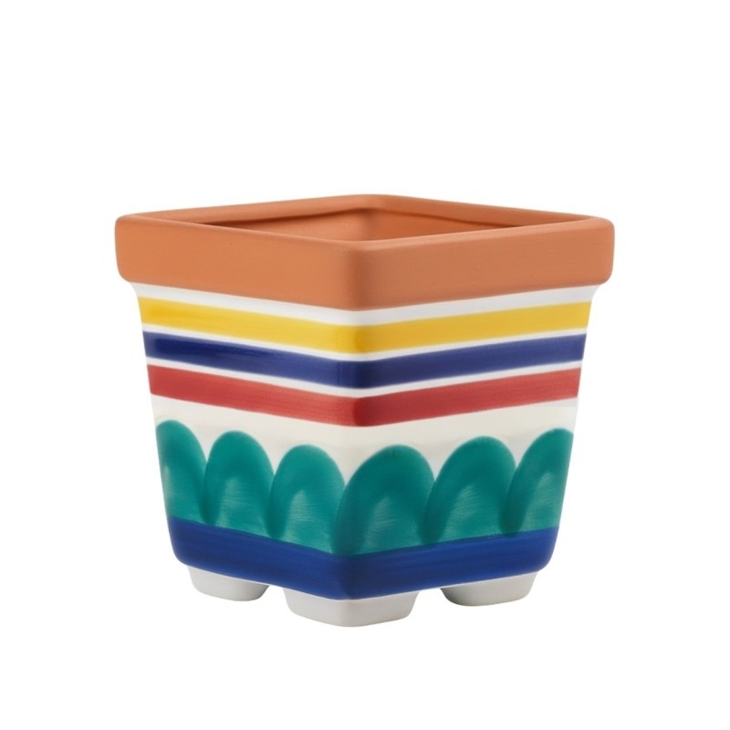 Square plant pot Alicudi De Simone Sicilian handmade pottery