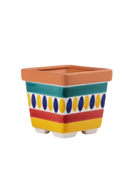 Square plant pot Lipari De Simone Sicilian handmade pottery