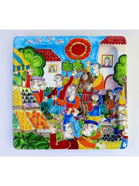 Sicilian handmade ceramic Squared Plate DS Market PQ37DS-4