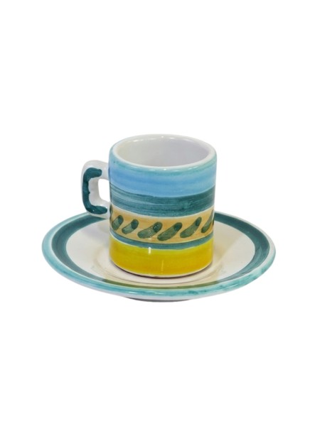 Tazzina caffè cilindrica Piattino Naxos Ceramiche siciliane De Simone