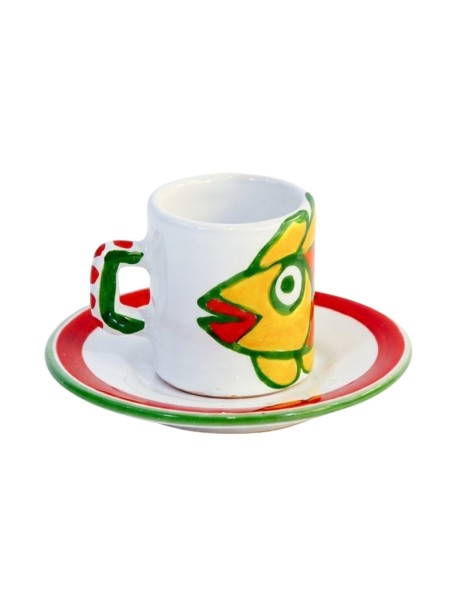 Tazzina caffè cilindrica Piattino Panarea Ceramiche siciliane De Simone