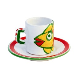 Tazzina caffè cilindrica Piattino Panarea Ceramiche siciliane De Simone