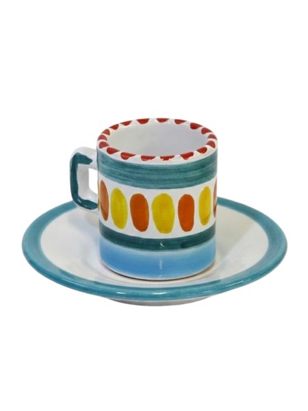 Tazzina caffè cilindrica Piattino Solunto Ceramiche siciliane De Simone