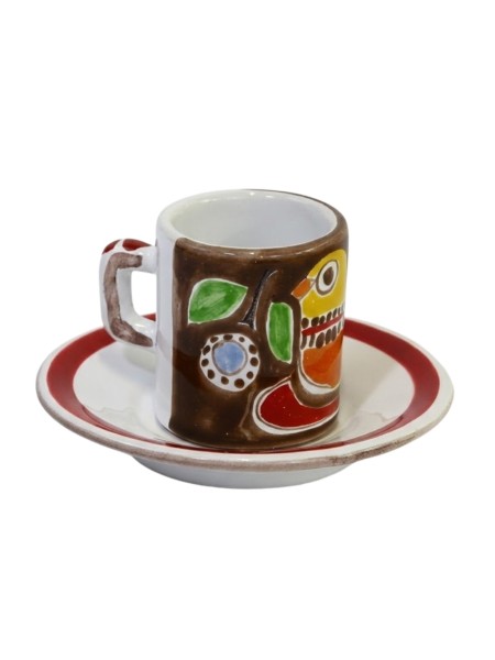 Cylindrical Coffee Cup with Saucer Stromboli Ceramiche De Simone