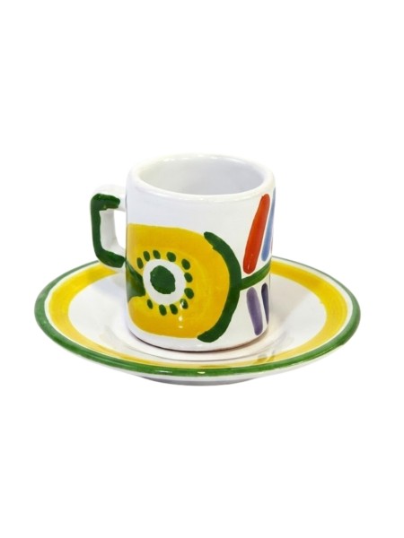 Tazzina caffè cilindrica Piattino Filicudi Ceramiche siciliane De Simone