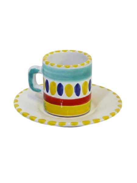 Tazzina caffè cilindrica Piattino Lipari Ceramiche siciliane De Simone