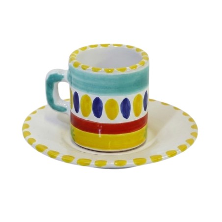 Tazzina caffè cilindrica Piattino Lipari Ceramiche siciliane De Simone