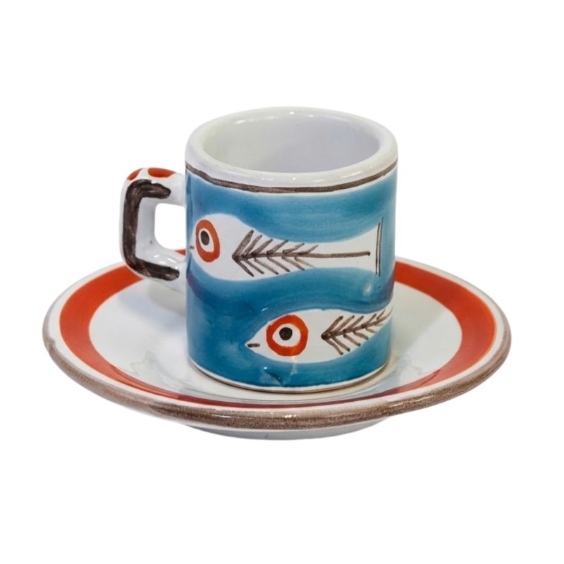 Tazzina caffè cilindrica Piattino Itaca Ceramiche siciliane De Simone