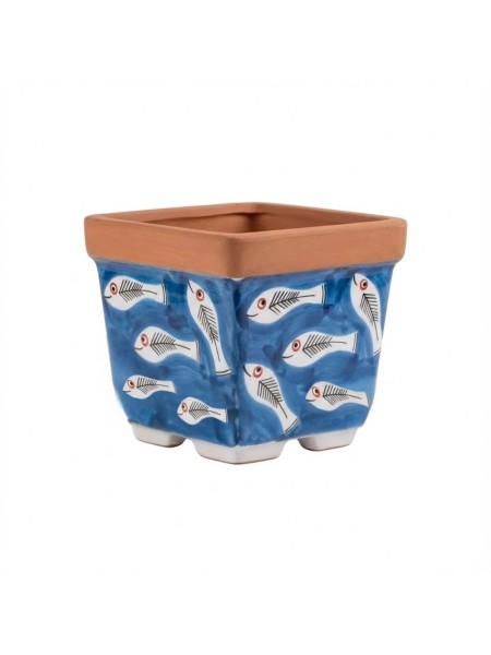 Square plant pot Itaca De Simone Sicilian handmade pottery