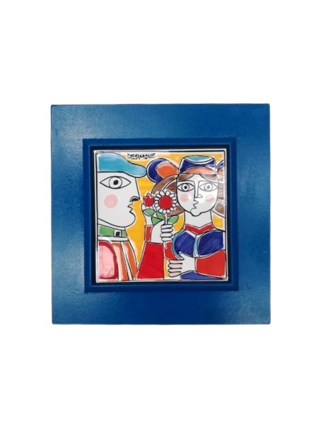 Blue Framed tile Lovers PI297CL De Simone Pottery