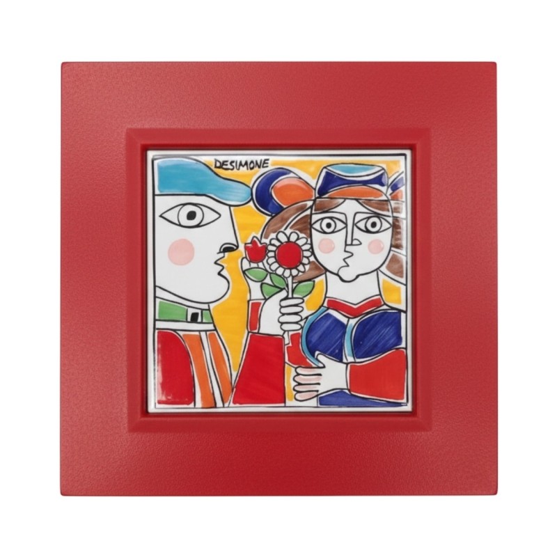 Red Framed tile Lovers PI297CL De Simone Pottery