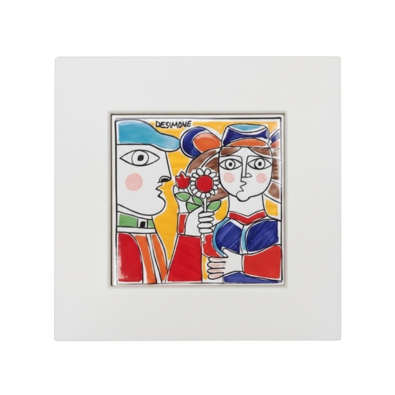 White Framed tile Lovers PI297CL De Simone Pottery