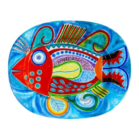 Piatto ovale inglese artigianale DS 44x34 Pesce Ceramiche siciliane De Simone