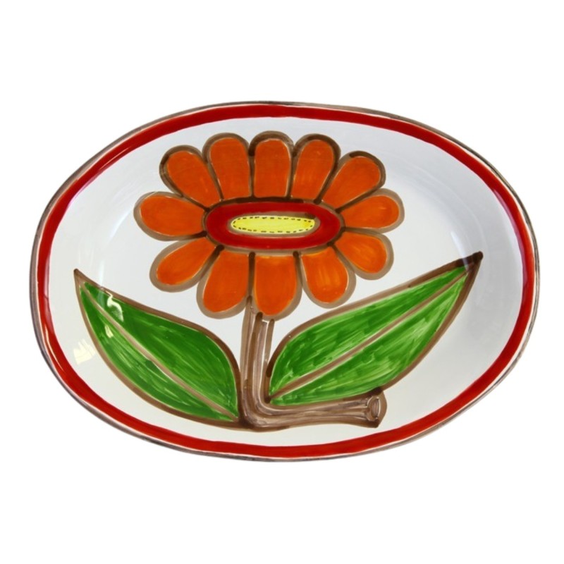 Oval plate Linosa De Simone sicilian handmade pottery
