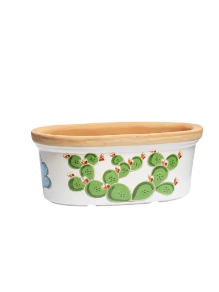 Ceramic oval Planter Folk Pricly Pear VSPO819FK-FC De Simone Pottery