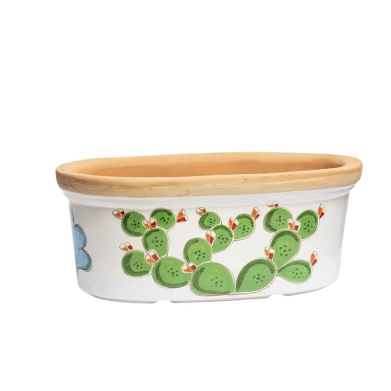 Ceramic oval Planter Folk Pricly Pear VSPO819FK-FC De Simone Pottery